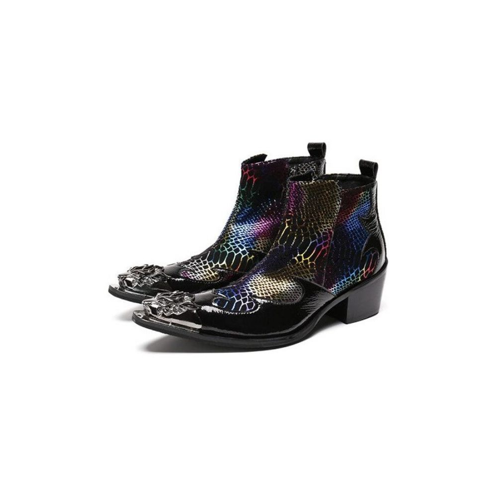 Bottes Pour Hommes Mocassins Fête Luxe Peau Serpent À Bout Métal - Multicolore