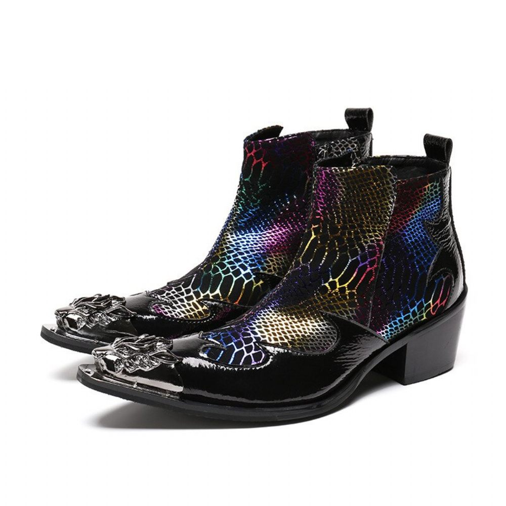 Bottes Pour Hommes Mocassins Fête Luxe Peau Serpent À Bout Métal - Multicolore