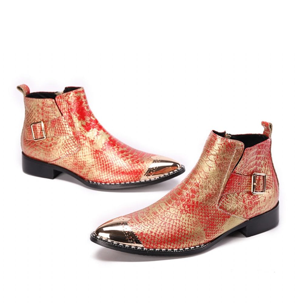 Bottes Pour Hommes Mocassins Habillés À Bout Pointu - Rouge