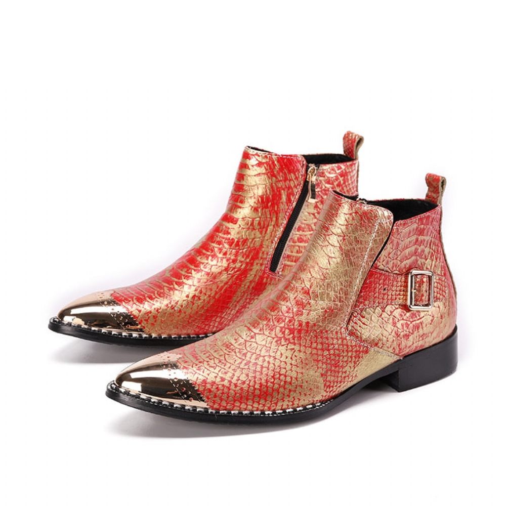 Bottes Pour Hommes Mocassins Habillés À Bout Pointu - Rouge