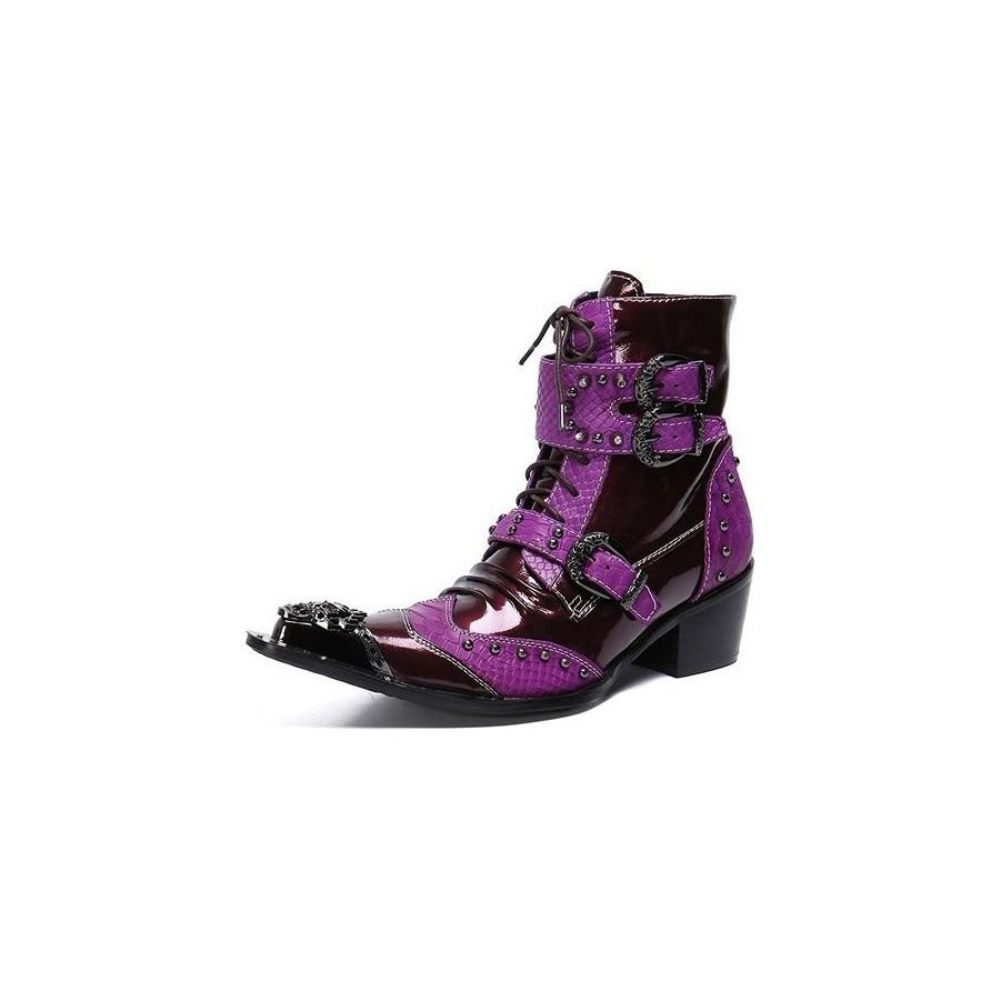 Bottes Pour Hommes Mocassins Habillés Cuir Brodé - Violet