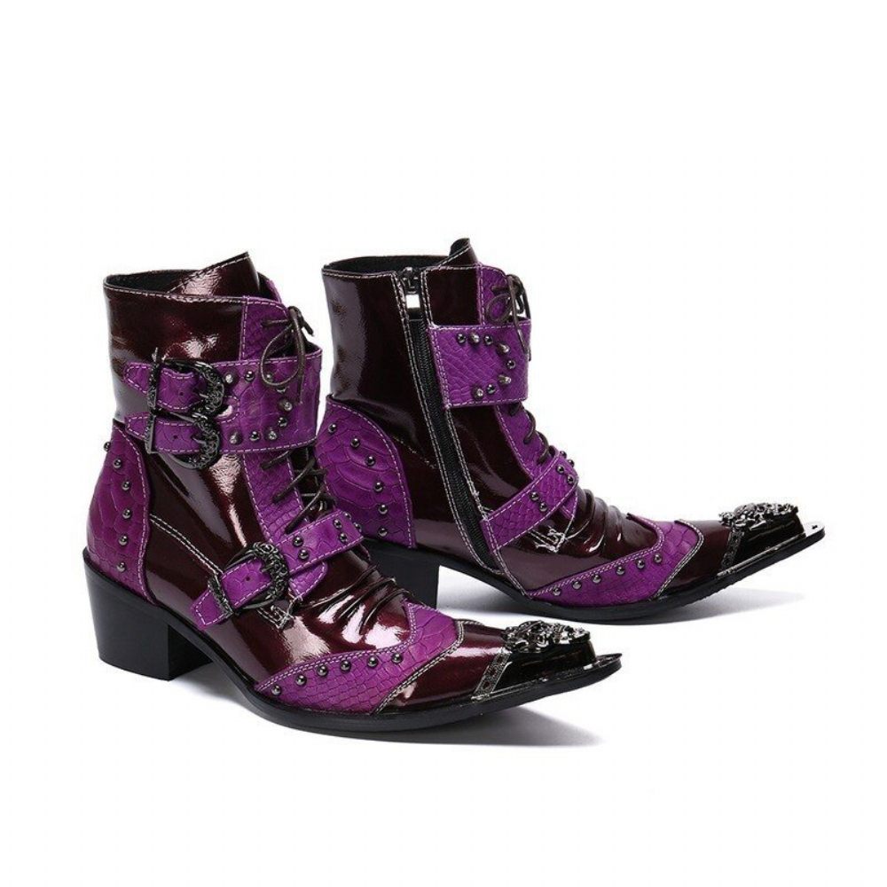 Bottes Pour Hommes Mocassins Habillés Cuir Brodé - Violet