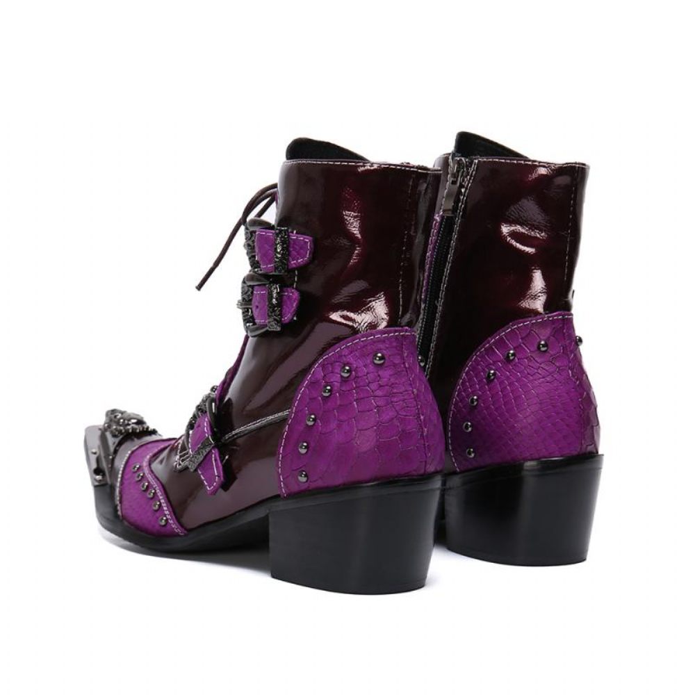 Bottes Pour Hommes Mocassins Habillés Cuir Brodé - Violet