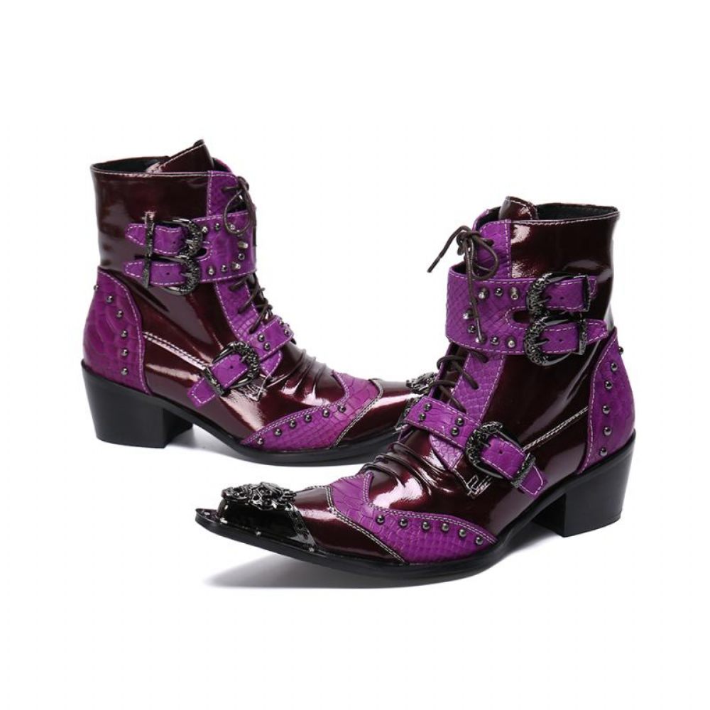 Bottes Pour Hommes Mocassins Habillés Cuir Brodé - Violet