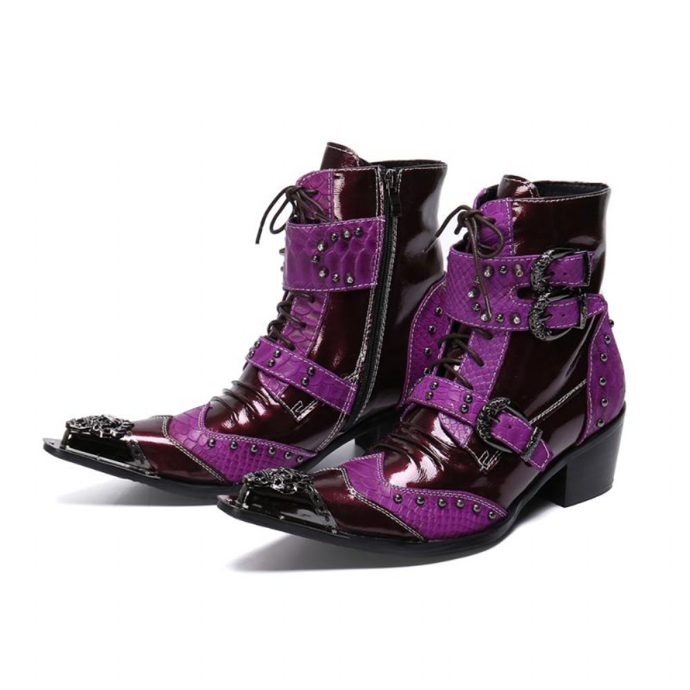 Bottes Pour Hommes Mocassins Habillés Cuir Brodé - Violet