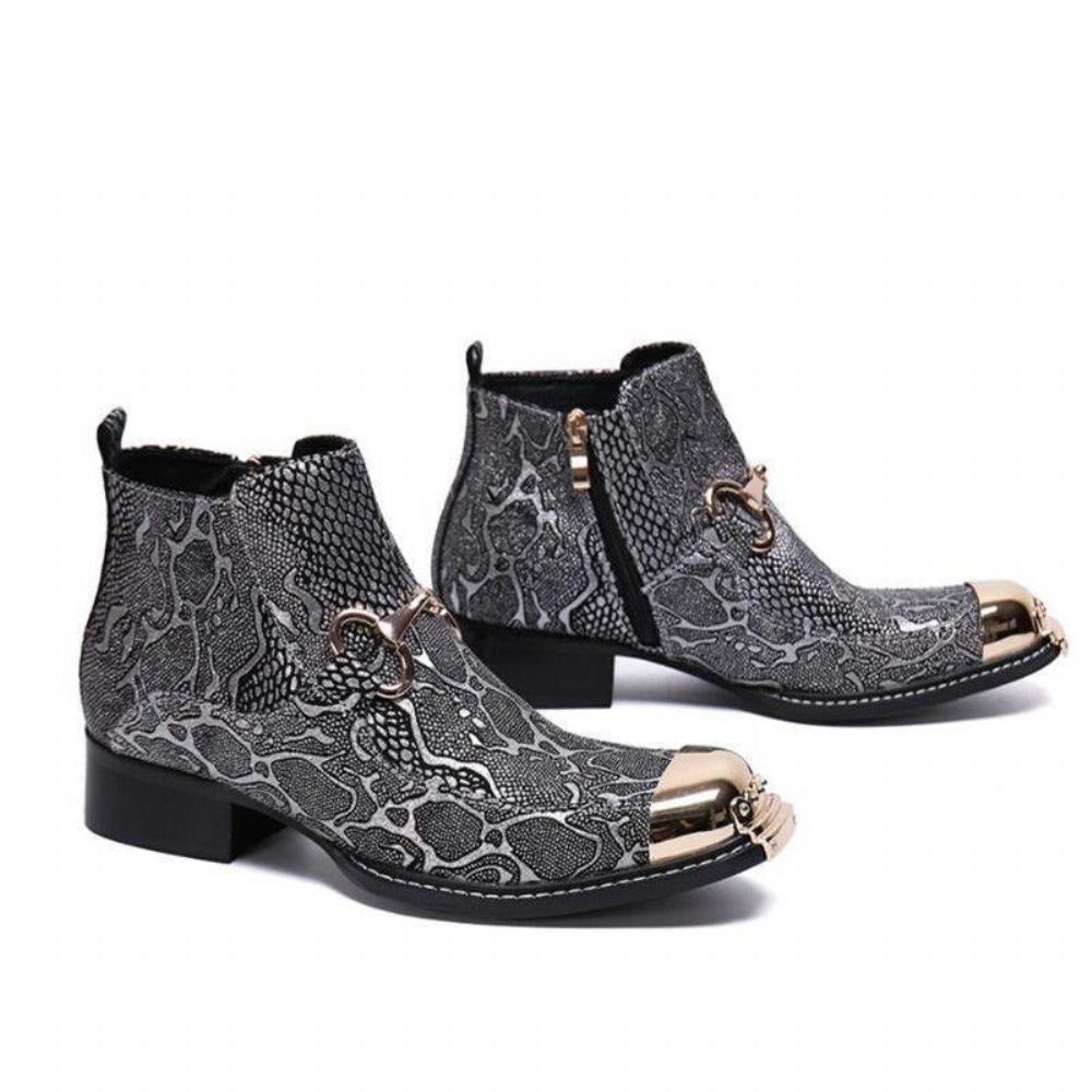 Bottes Pour Hommes Mocassins Habillés Serpenté - Argent