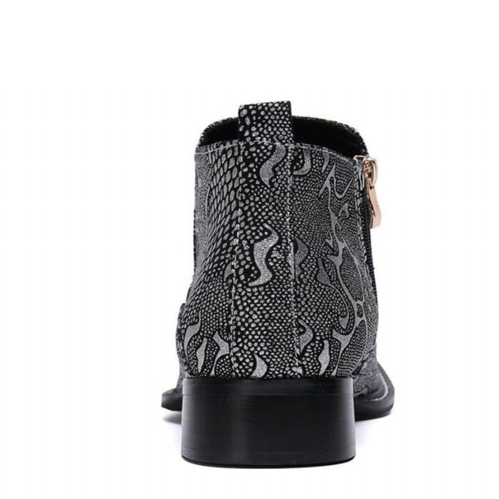 Bottes Pour Hommes Mocassins Habillés Serpenté - Argent