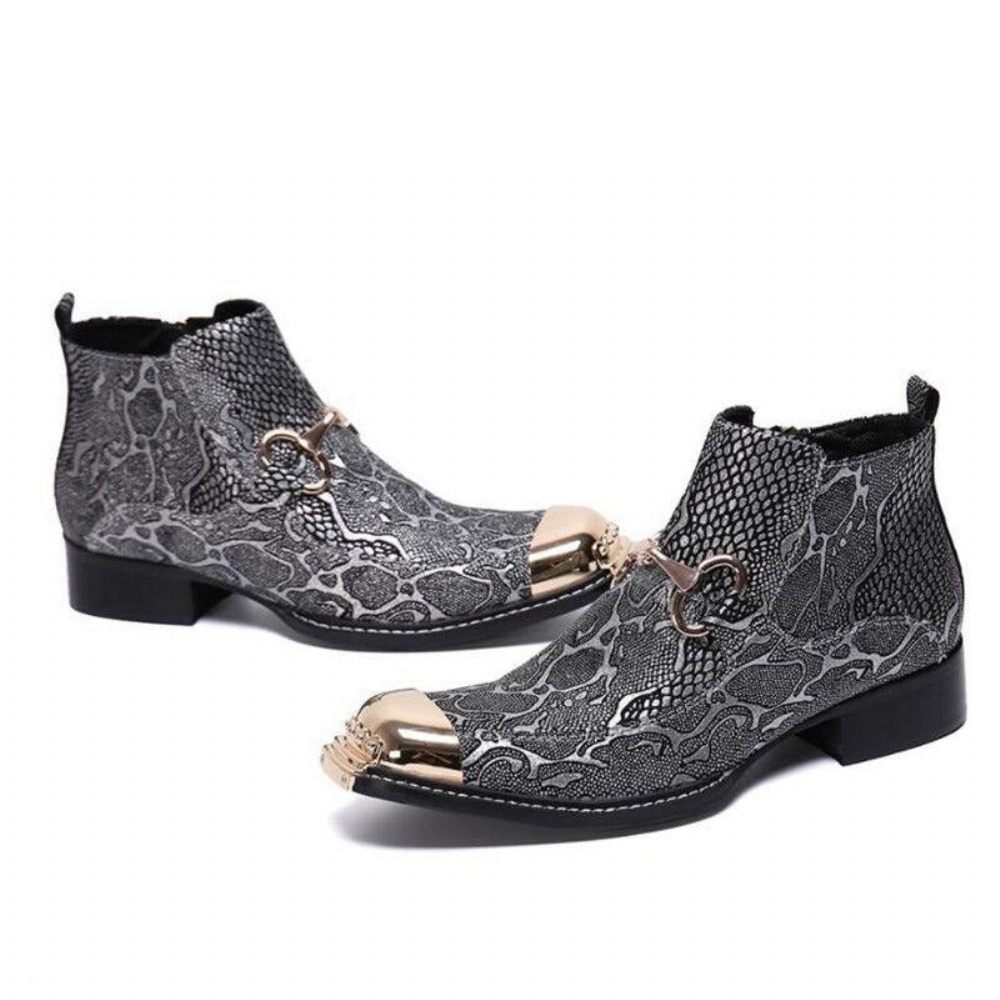 Bottes Pour Hommes Mocassins Habillés Serpenté - Argent