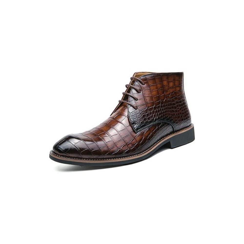 Bottes Pour Hommes Montantes Rétro À Motif Crocodile - Marron 1