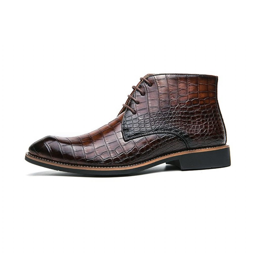 Bottes Pour Hommes Montantes Rétro À Motif Crocodile - Marron 1