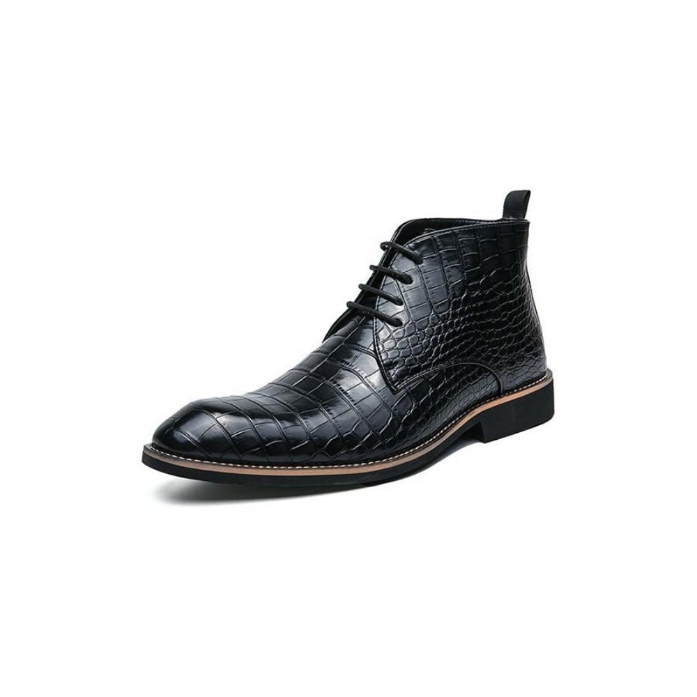 Bottes Pour Hommes Montantes Rétro À Motif Crocodile - Noir 1