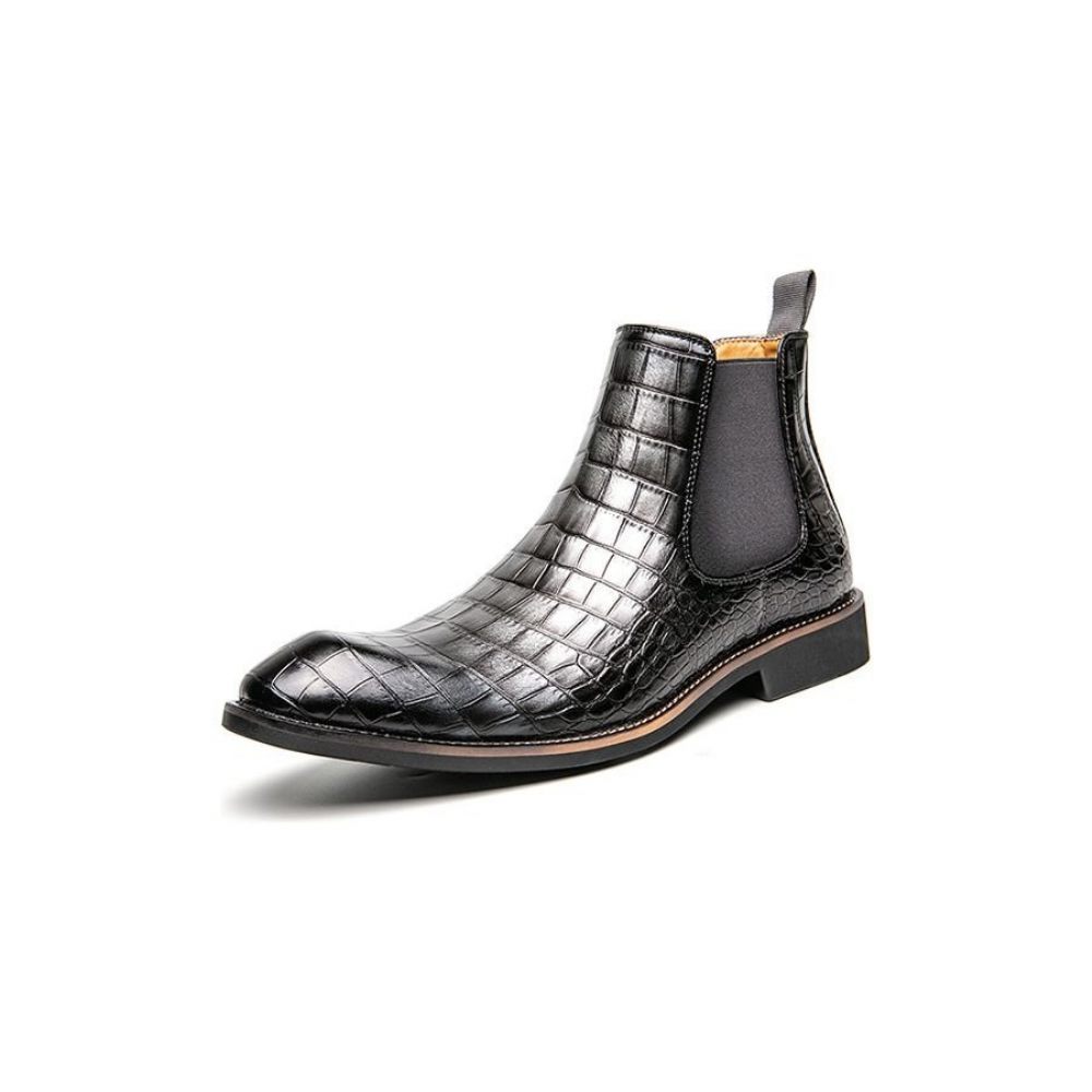 Bottes Pour Hommes Montantes Rétro À Motif Crocodile - Noir 2