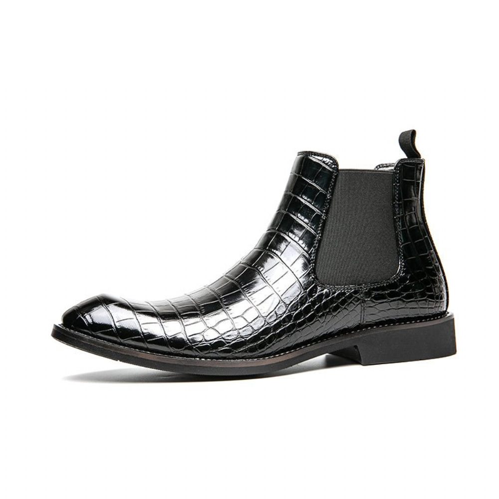 Bottes Pour Hommes Montantes Rétro À Motif Crocodile - Noir 2