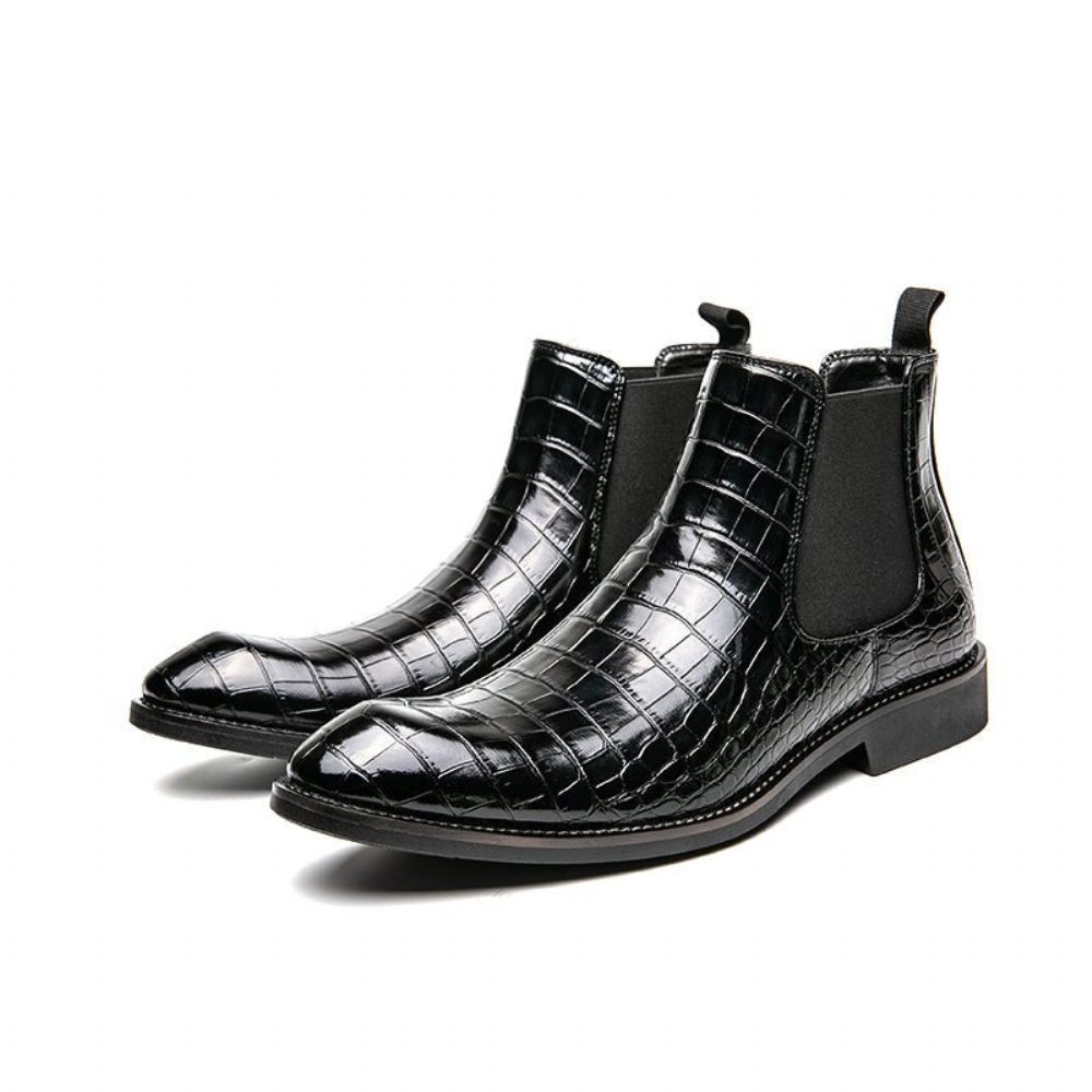 Bottes Pour Hommes Montantes Rétro À Motif Crocodile - Noir 2