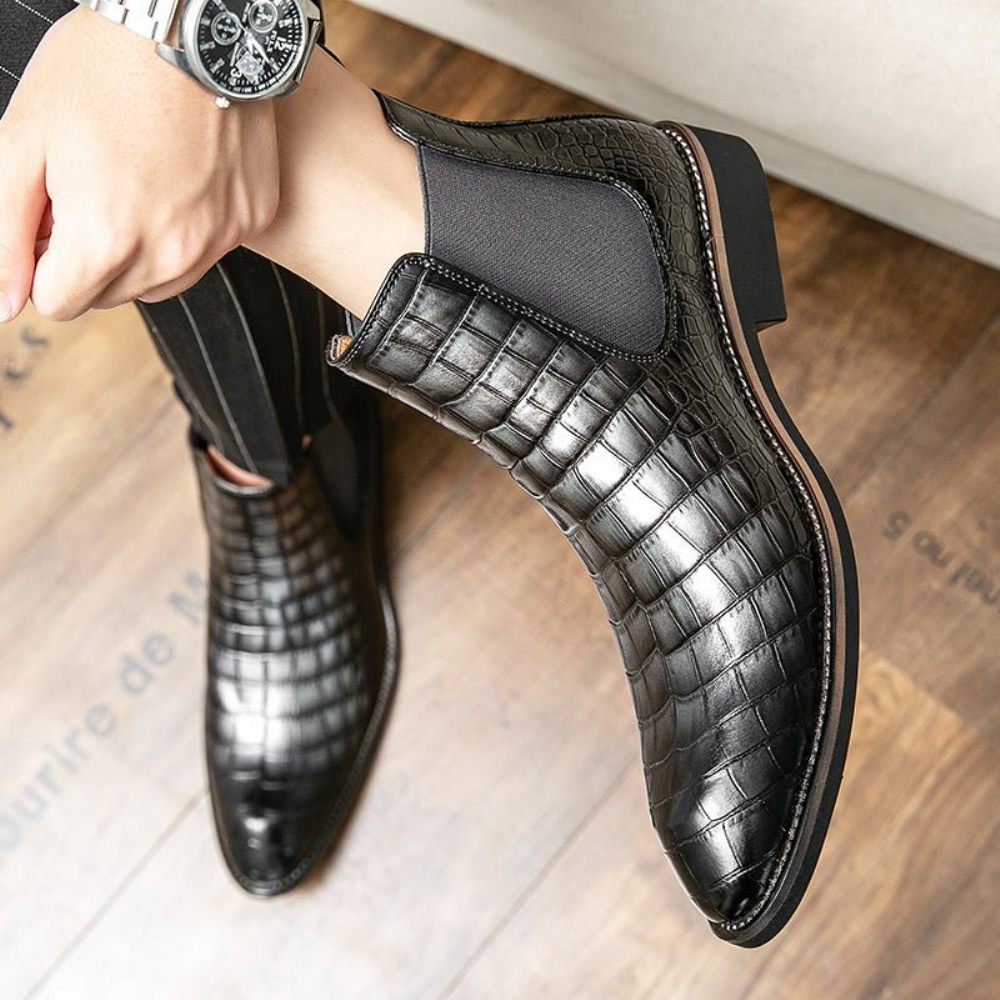 Bottes Pour Hommes Montantes Rétro À Motif Crocodile - Noir 2