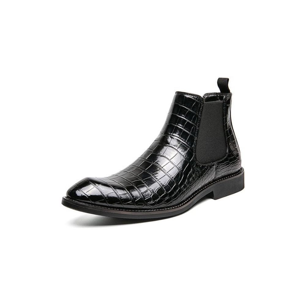 Bottes Pour Hommes Montantes Rétro À Motif Crocodile - Noir 2