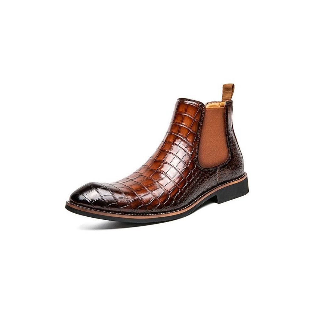 Bottes Pour Hommes Montantes Rétro À Motif Crocodile - Marron 2