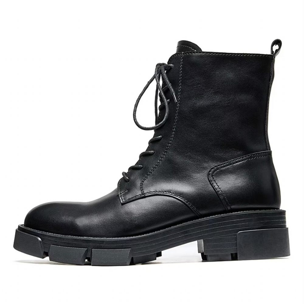 Bottes Pour Hommes Peau Mouton Chic Bottines Découpées Vintage - Noir