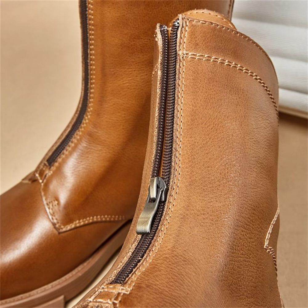 Bottes Pour Hommes Peau Mouton Chic Bottines À Fermeture Éclair Vintage - Marron