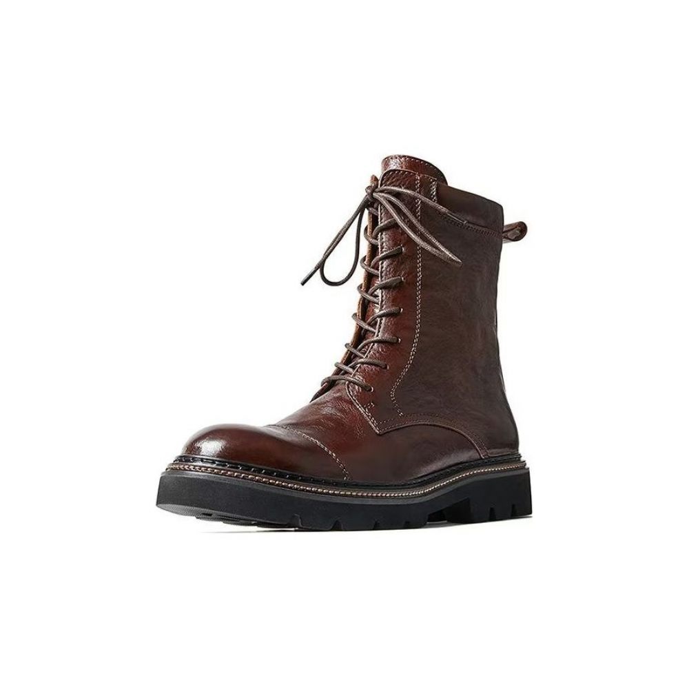 Bottes Pour Hommes Peau Mouton Chic Bottines À Fermeture Éclair Vintage - Marron