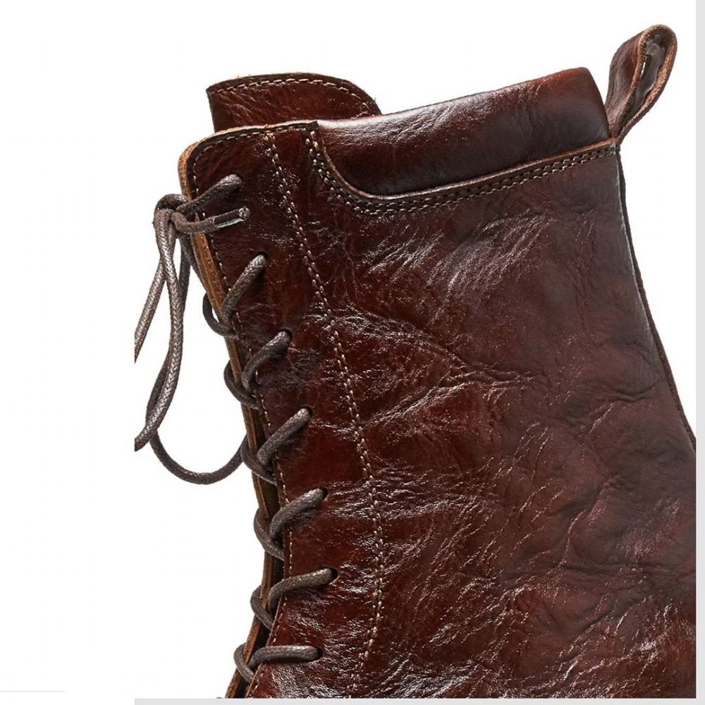 Bottes Pour Hommes Peau Mouton Chic Bottines À Fermeture Éclair Vintage - Marron