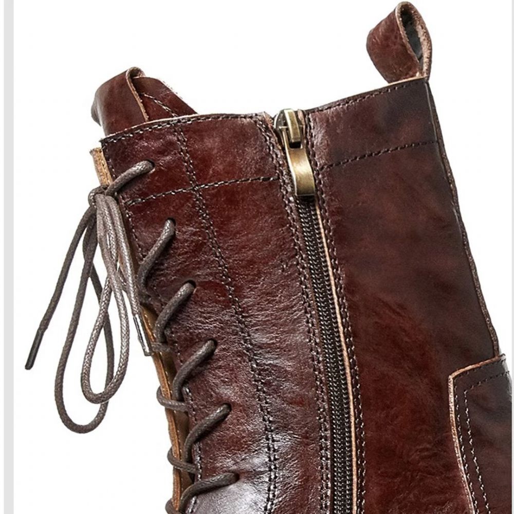 Bottes Pour Hommes Peau Mouton Chic Bottines À Plateforme Vintage - Marron