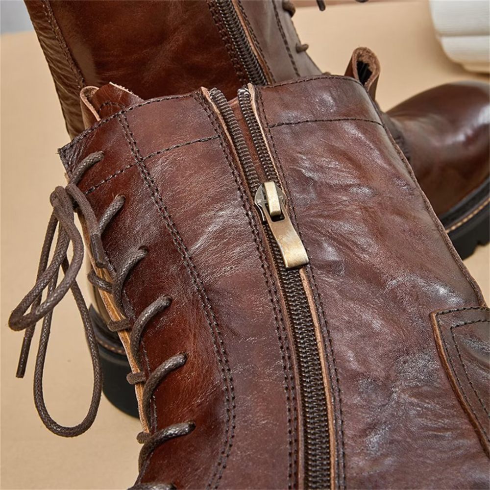 Bottes Pour Hommes Peau Mouton Chic Bottines À Plateforme Vintage - Marron