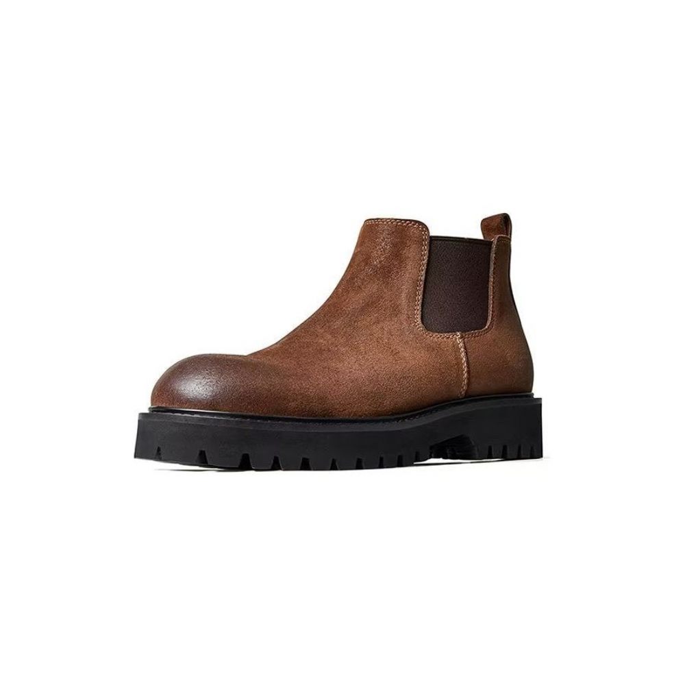 Bottes Pour Hommes Peau Mouton Chic Vintage Martin Courtes À Fermeture Éclair - Marron