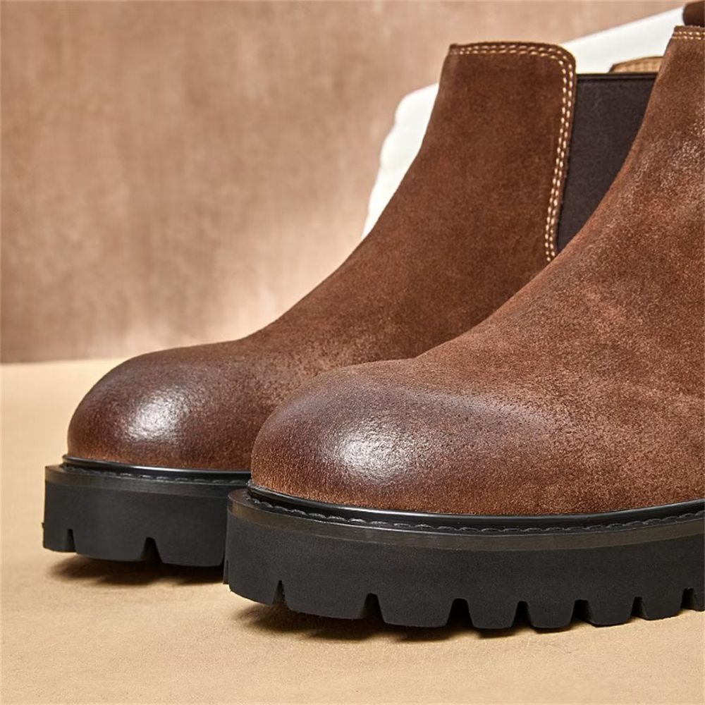 Bottes Pour Hommes Peau Mouton Chic Vintage Martin Courtes À Fermeture Éclair - Marron