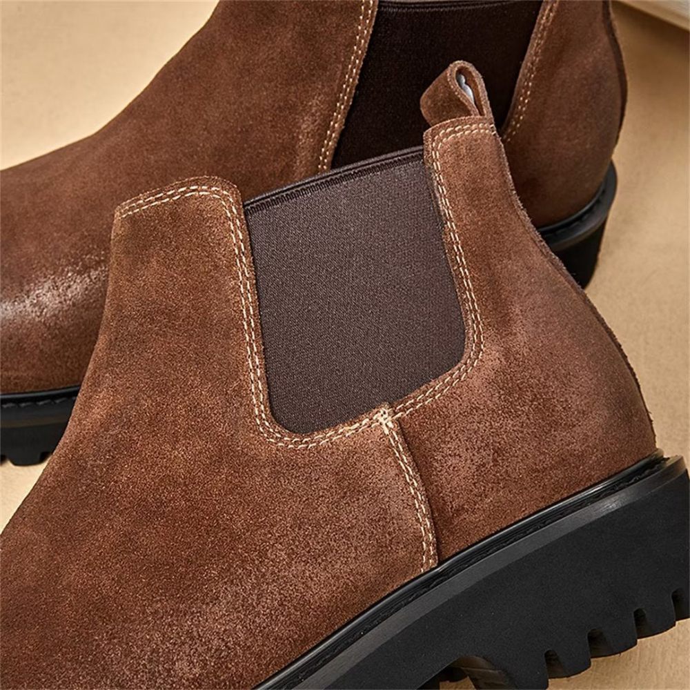 Bottes Pour Hommes Peau Mouton Chic Vintage Martin Courtes À Fermeture Éclair - Marron