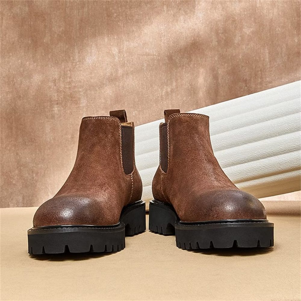 Bottes Pour Hommes Peau Mouton Chic Vintage Martin Courtes À Fermeture Éclair - Marron