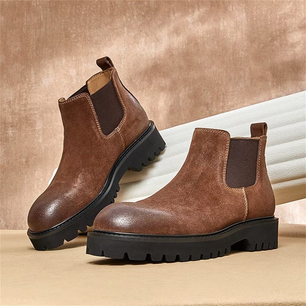 Bottes Pour Hommes Peau Mouton Chic Vintage Martin Courtes À Fermeture Éclair - Marron