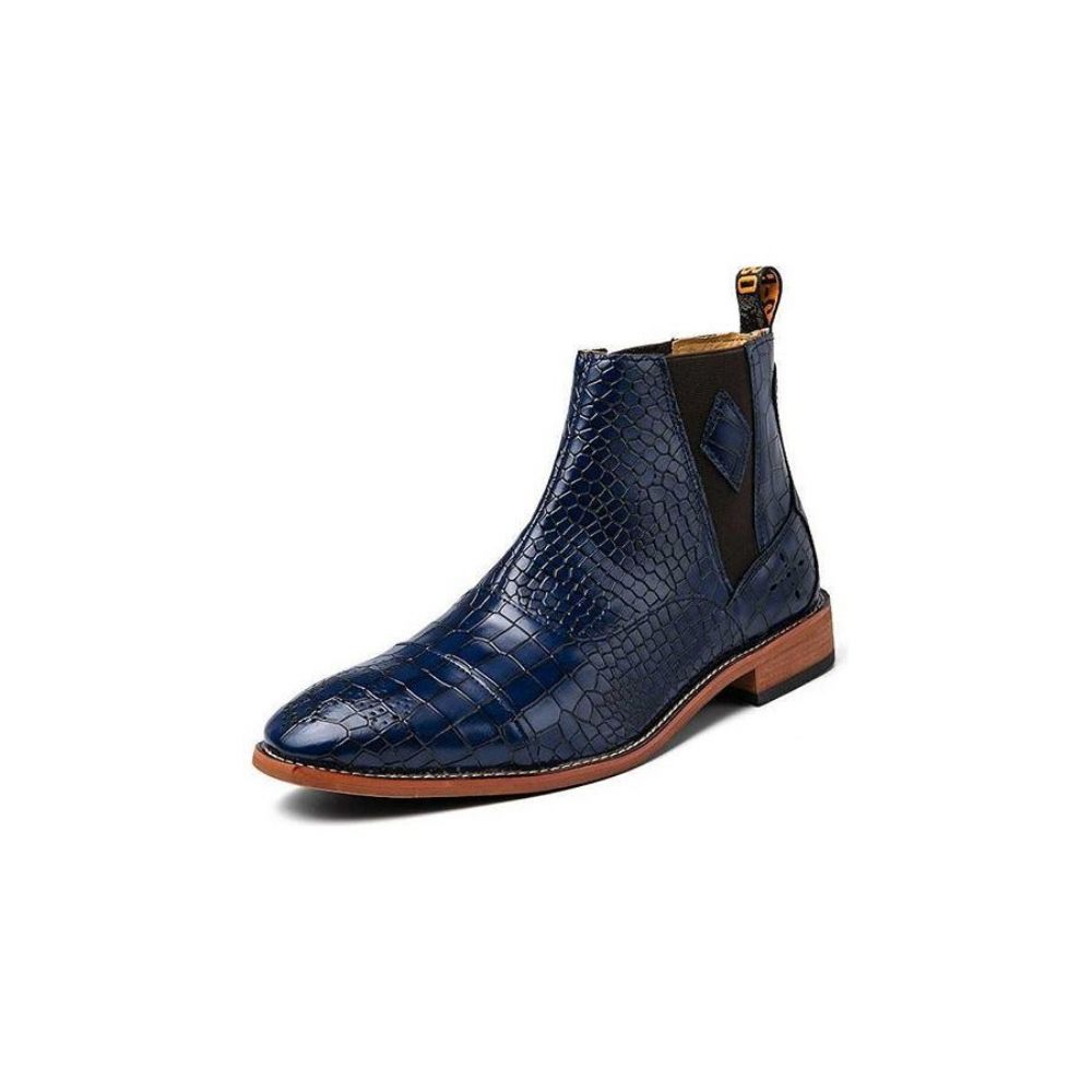 Bottes Pour Hommes Peau Serpent Chic Chelsea À Bout Pointu Vintage - Bleu