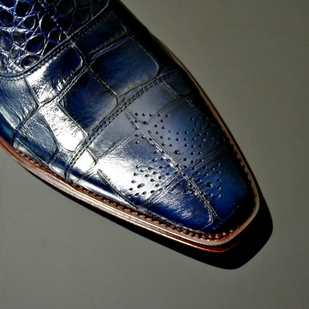 Bottes Pour Hommes Peau Serpent Chic Chelsea À Bout Pointu Vintage - Bleu