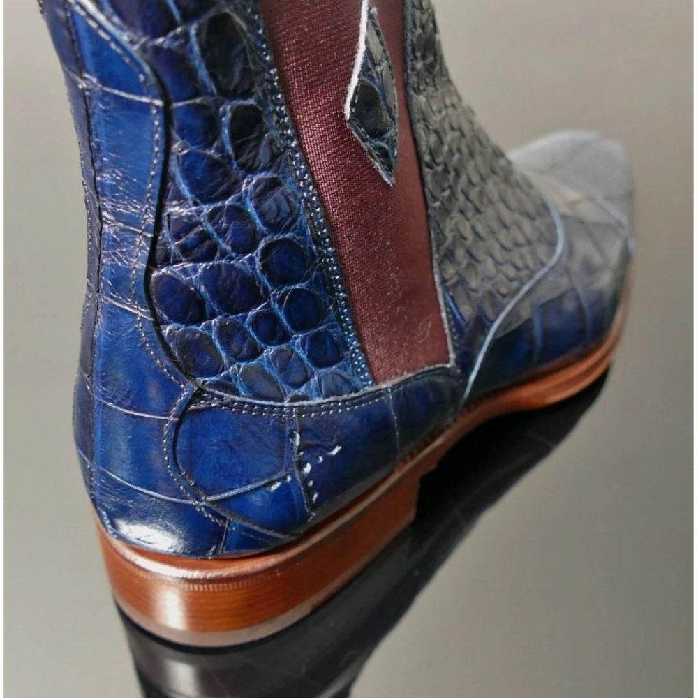 Bottes Pour Hommes Peau Serpent Chic Chelsea À Bout Pointu Vintage - Bleu