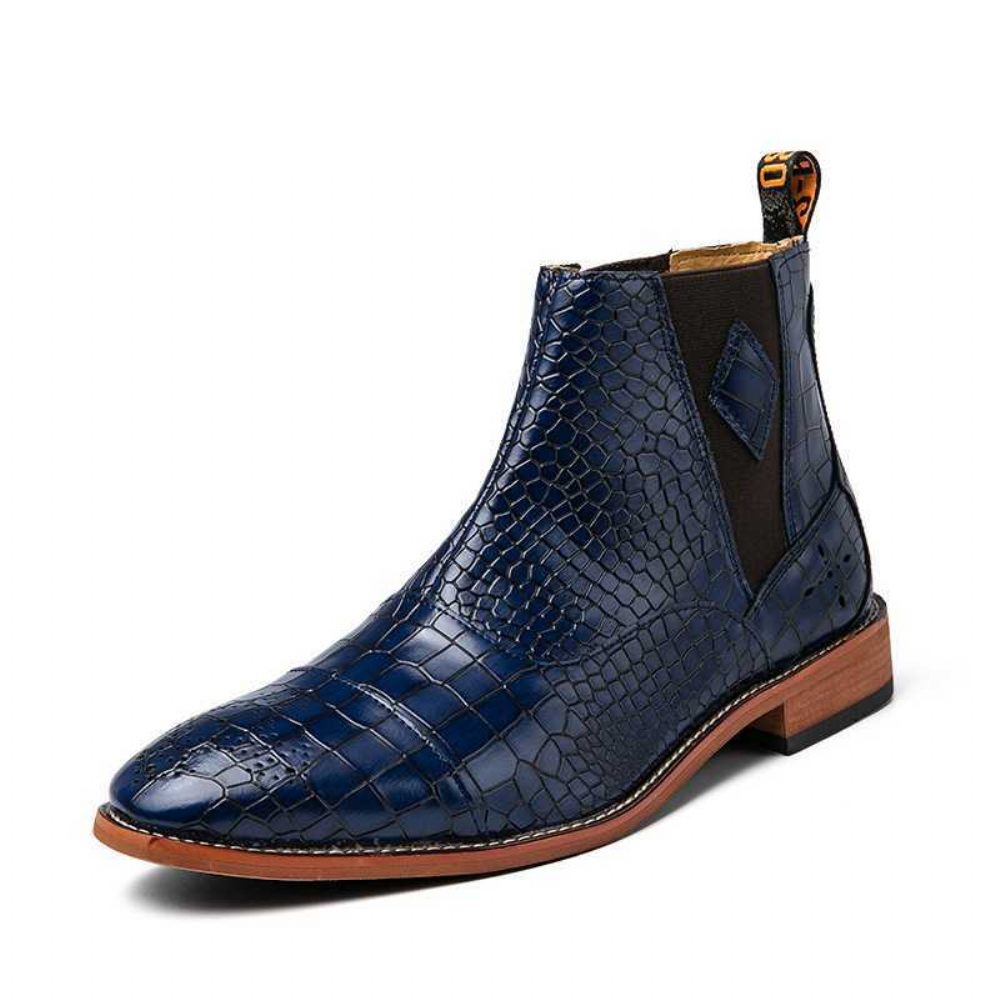 Bottes Pour Hommes Peau Serpent Chic Chelsea À Bout Pointu Vintage - Bleu