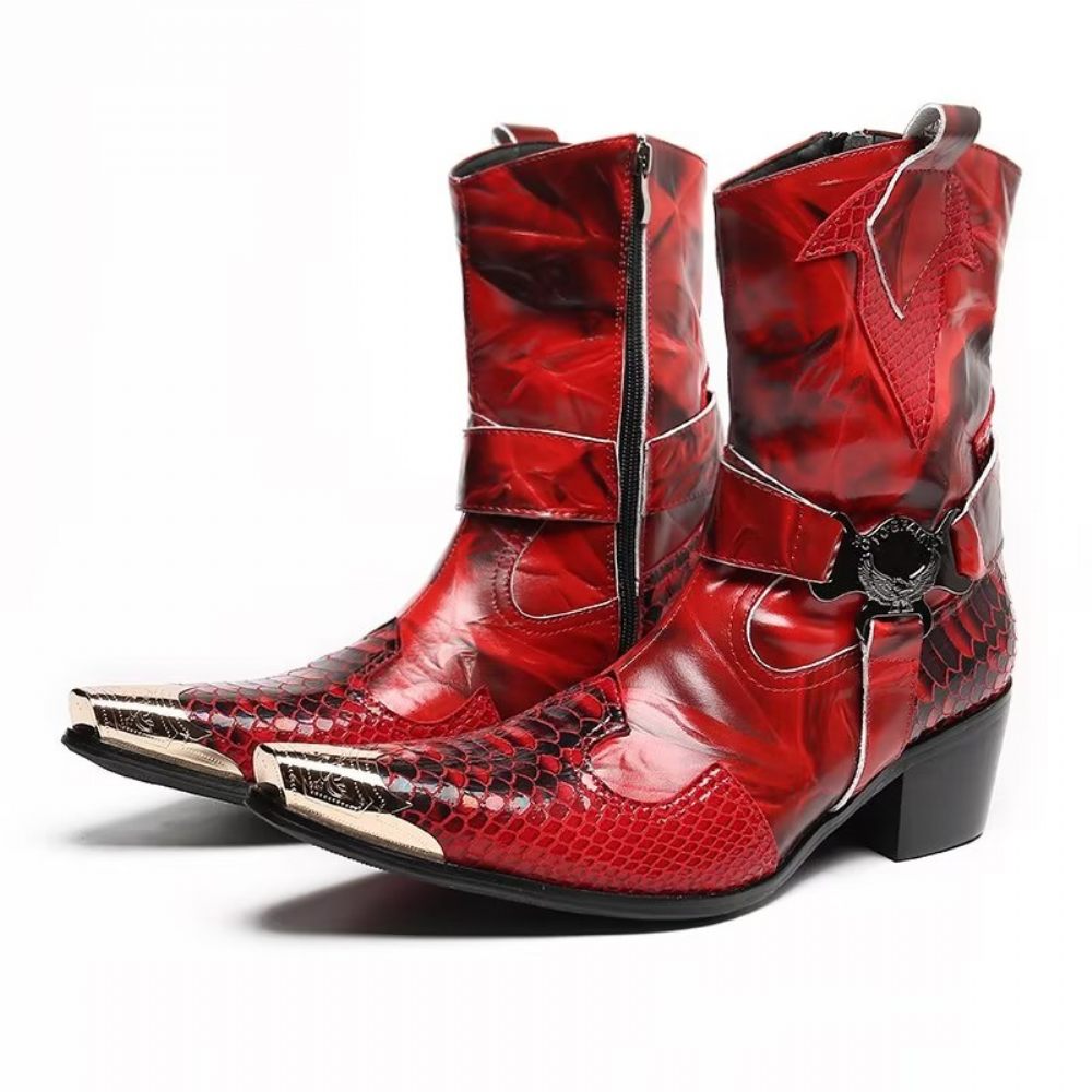 Bottes Pour Hommes Power Boots Opulentes Cuir Crocodile - Rouge