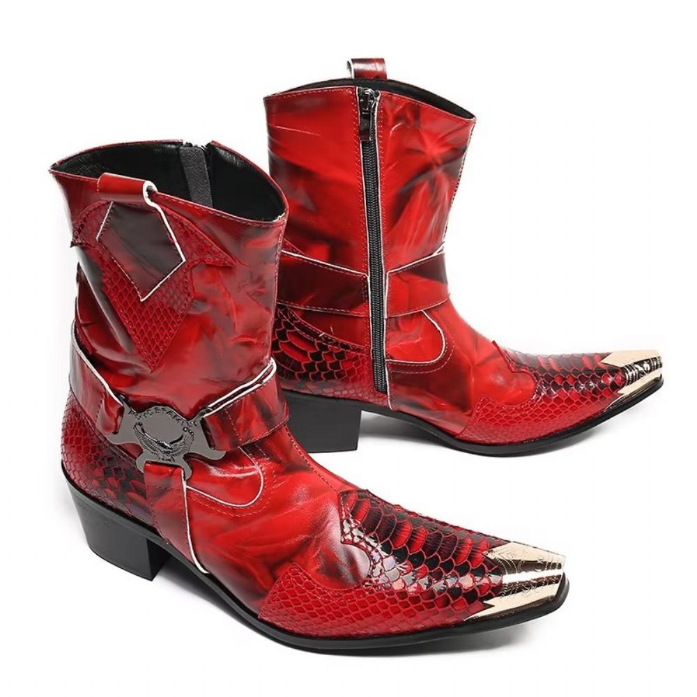 Bottes Pour Hommes Power Boots Opulentes Cuir Crocodile - Rouge