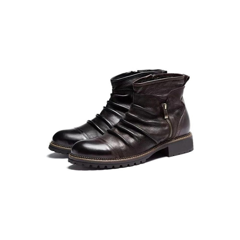 Bottes Pour Hommes Rétro Chic Exotique Fermeture Éclair Bottines Moto - Café