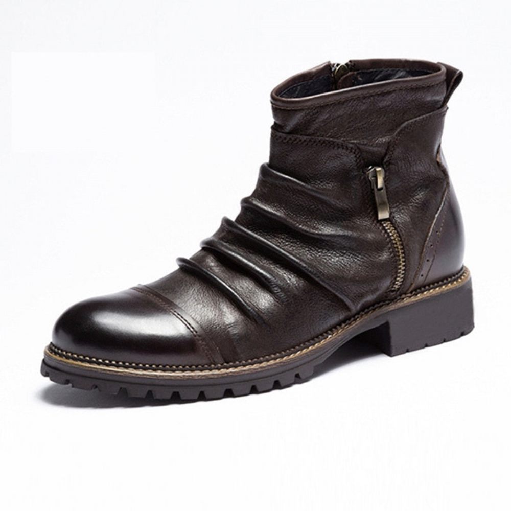 Bottes Pour Hommes Rétro Chic Exotique Fermeture Éclair Bottines Moto - Café