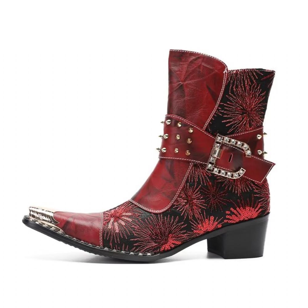 Bottes Pour Hommes Rivet À Talons Hauts - Rouge