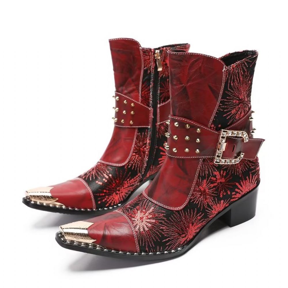 Bottes Pour Hommes Rivet À Talons Hauts - Rouge