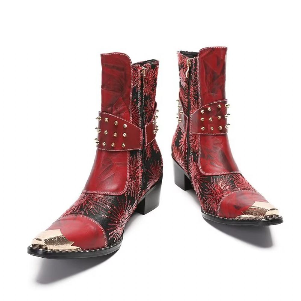 Bottes Pour Hommes Rivet À Talons Hauts - Rouge