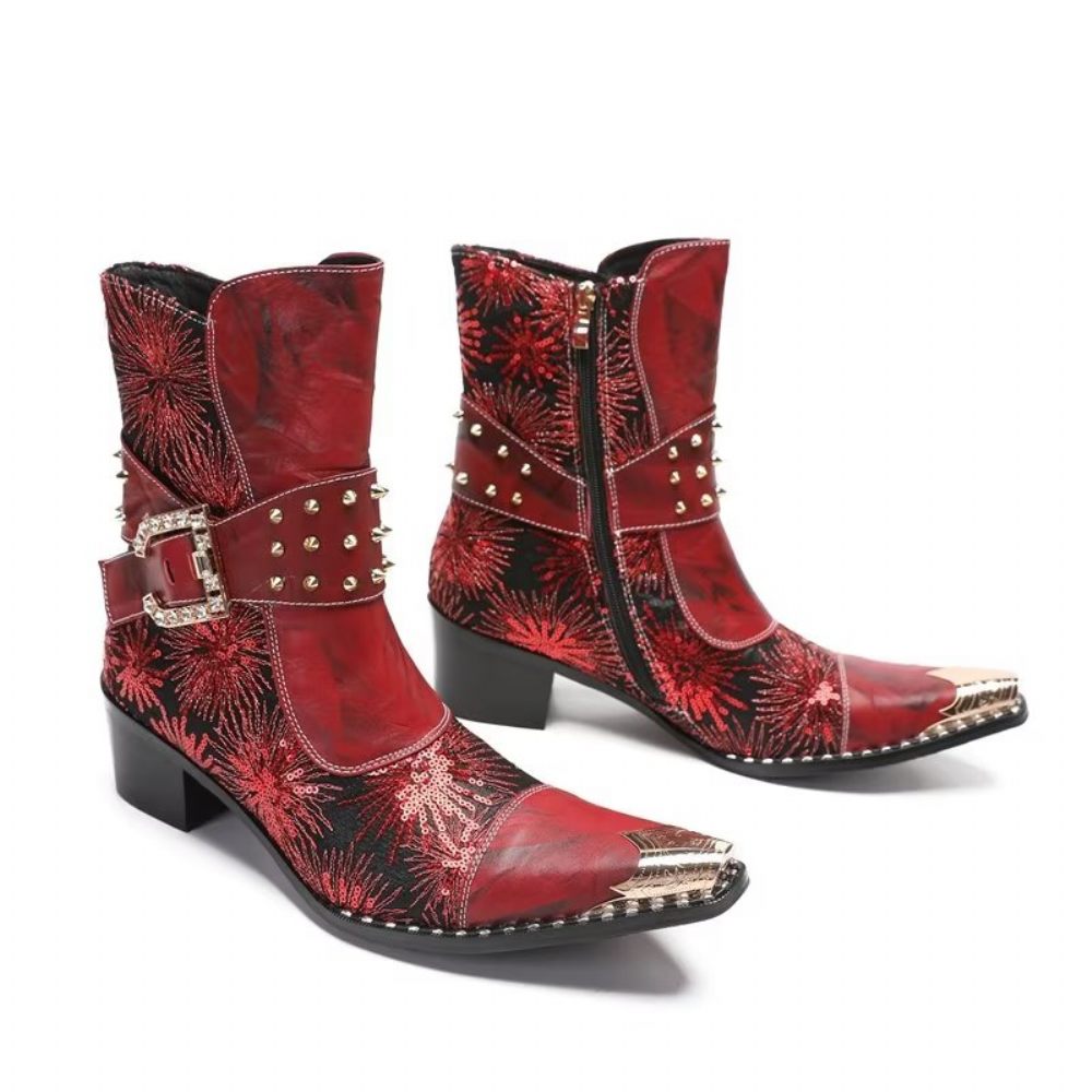 Bottes Pour Hommes Rivet À Talons Hauts - Rouge