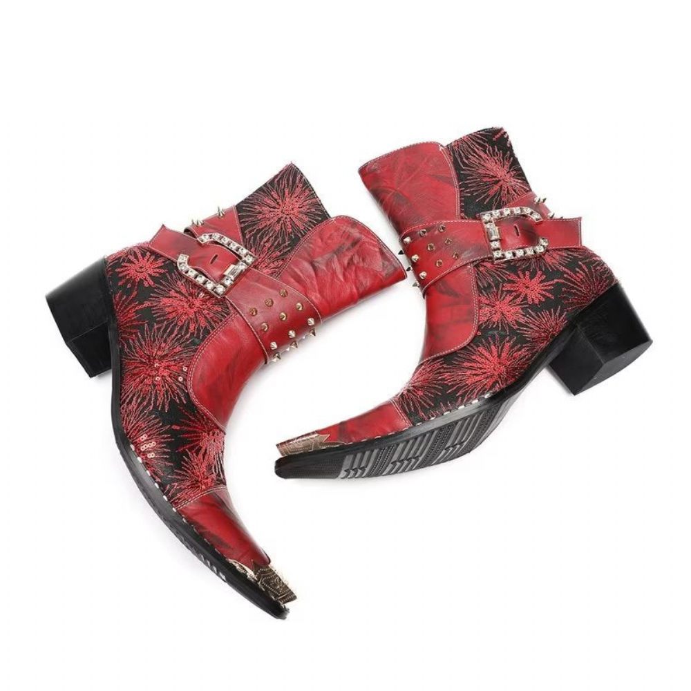 Bottes Pour Hommes Rivet À Talons Hauts - Rouge