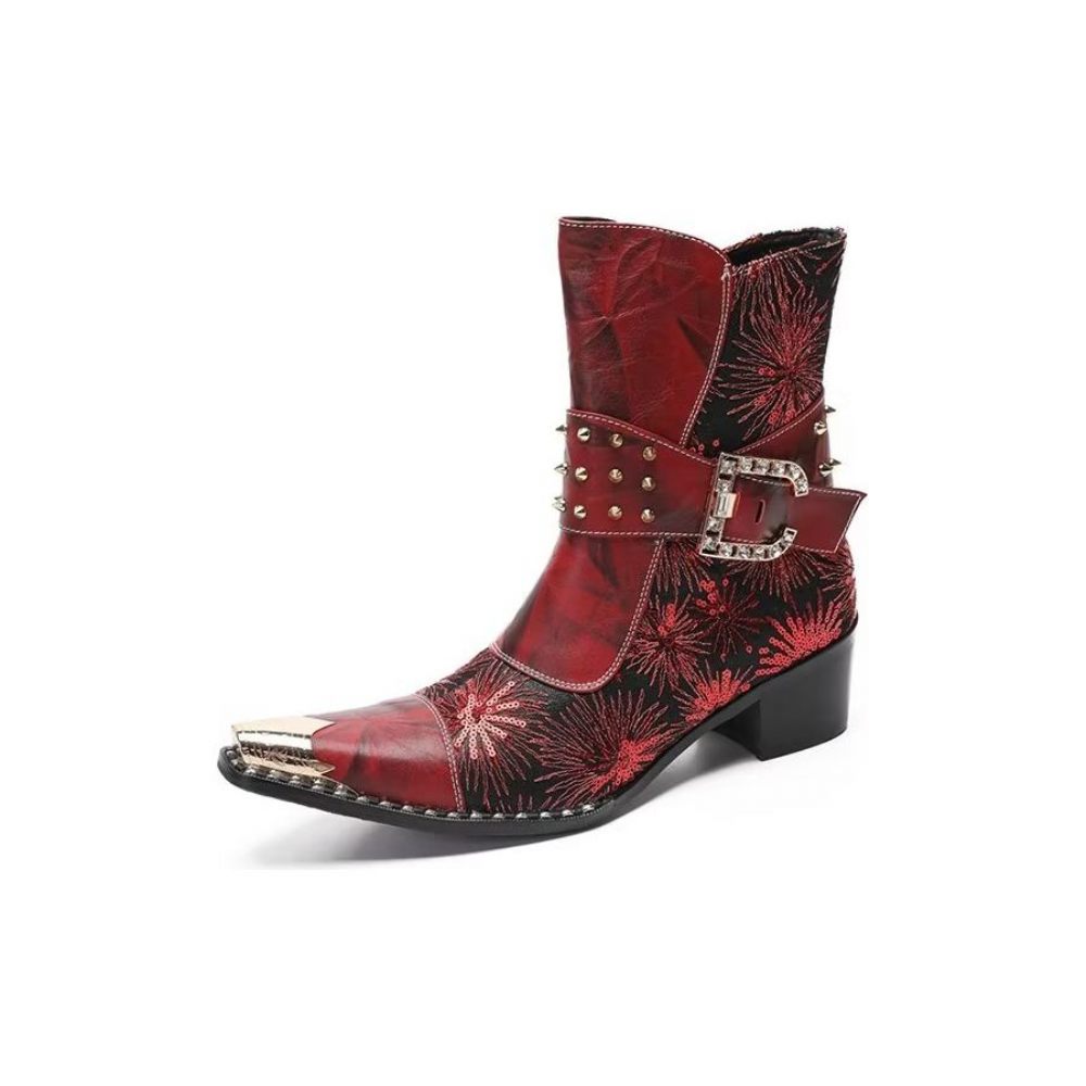 Bottes Pour Hommes Rivet À Talons Hauts - Rouge