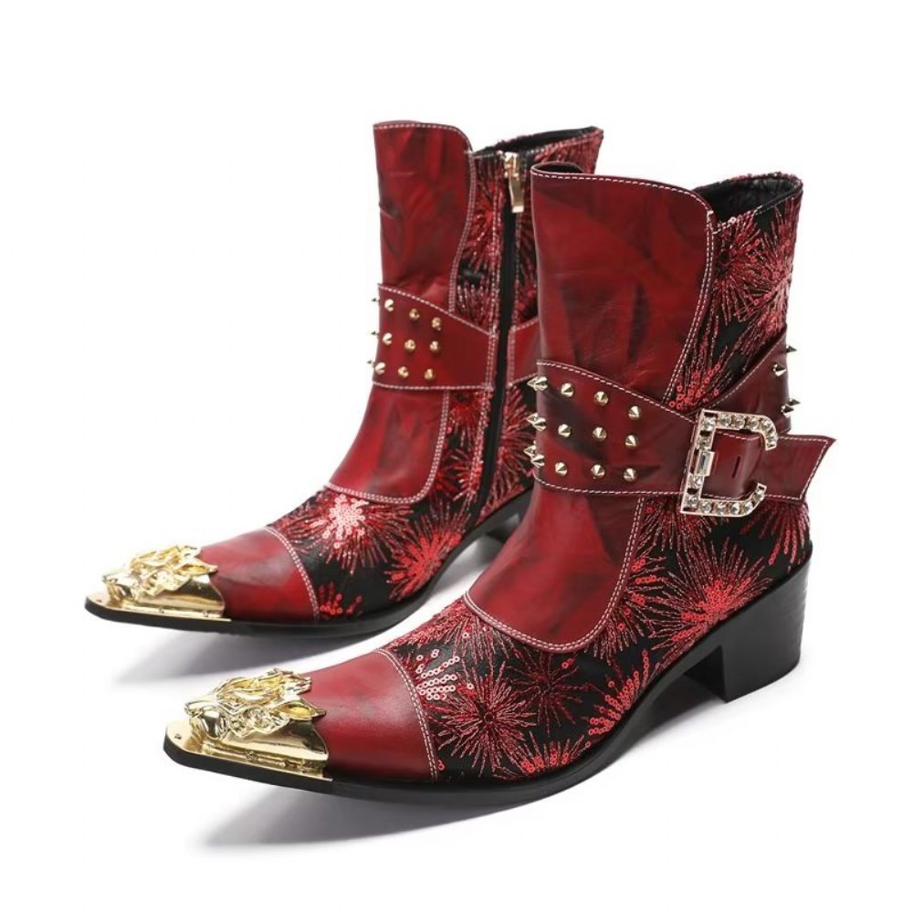 Bottes Pour Hommes À Talons Rivets - Rouge