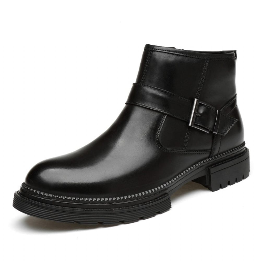 Bottes Pour Hommes Travail Chics Cuir Crocodile À Bout Rond Avec Fermeture Éclair - Noir Lisse