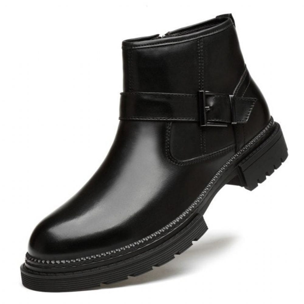 Bottes Pour Hommes Travail Chics Cuir Crocodile À Bout Rond Avec Fermeture Éclair - Noir Lisse