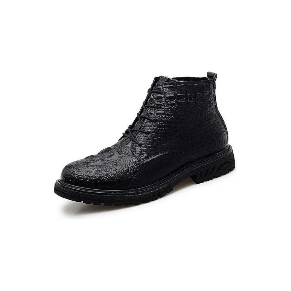 Bottes Pour Hommes Travail Luxe Cuir Crocodile À Lacets Fourrure Peluche